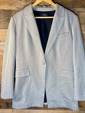 Theory Etiennette Blazer Size 14 Gray Melange Tailored Single Button Jacket
